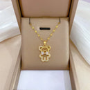 Corrente de aço inoxidável cor dourada, colares com pingente de urso de zircônia brilhante fofo para mulheres e meninas, acessórios de joias de luxo, presente