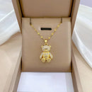 Corrente de aço inoxidável cor dourada, colares com pingente de urso de zircônia brilhante fofo para mulheres e meninas, acessórios de joias de luxo, presente