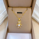 Corrente de aço inoxidável cor dourada, colares com pingente de urso de zircônia brilhante fofo para mulheres e meninas, acessórios de joias de luxo, presente