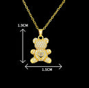 Corrente de aço inoxidável cor dourada, colares com pingente de urso de zircônia brilhante fofo para mulheres e meninas, acessórios de joias de luxo, presente