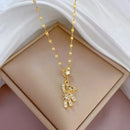 Corrente de aço inoxidável cor dourada, colares com pingente de urso de zircônia brilhante fofo para mulheres e meninas, acessórios de joias de luxo, presente