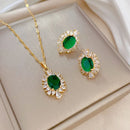 Conjuntos de joias de zircônia camélia de alta qualidade, aço inoxidável, pingente de flor da moda, colar, brincos, presentes de festa para mulheres e meninas