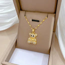 Corrente de aço inoxidável cor dourada, colares com pingente de urso de zircônia brilhante fofo para mulheres e meninas, acessórios de joias de luxo, presente