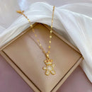 Corrente de aço inoxidável cor dourada, colares com pingente de urso de zircônia brilhante fofo para mulheres e meninas, acessórios de joias de luxo, presente