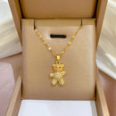 Corrente de aço inoxidável cor dourada, colares com pingente de urso de zircônia brilhante fofo para mulheres e meninas, acessórios de joias de luxo, presente