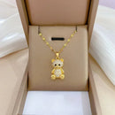 Corrente de aço inoxidável cor dourada, colares com pingente de urso de zircônia brilhante fofo para mulheres e meninas, acessórios de joias de luxo, presente