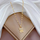 Corrente de aço inoxidável cor dourada, colares com pingente de urso de zircônia brilhante fofo para mulheres e meninas, acessórios de joias de luxo, presente